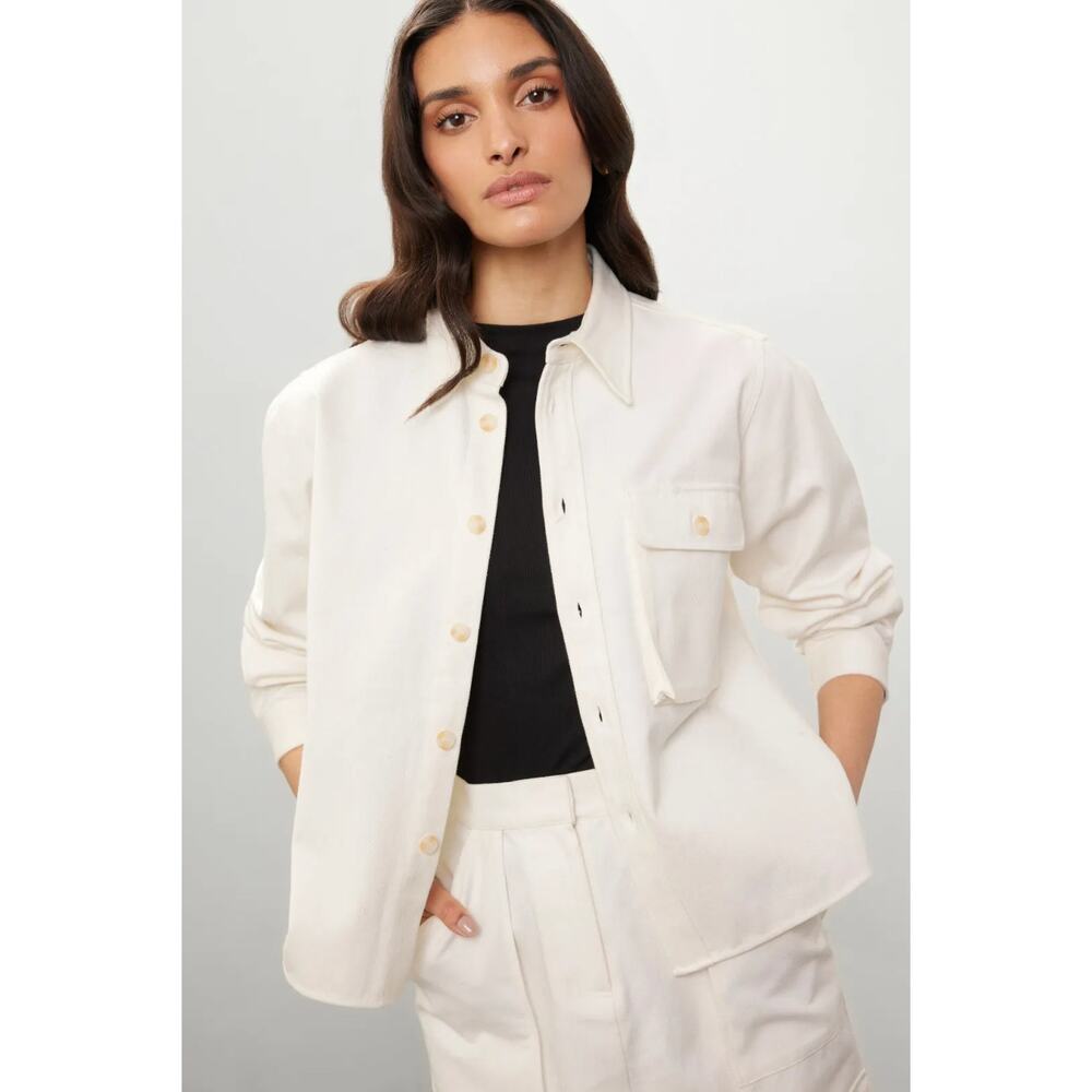 Silk Laundry Canvas Overshirt Jacket White Shacket Collared‎ Button Front Sz L